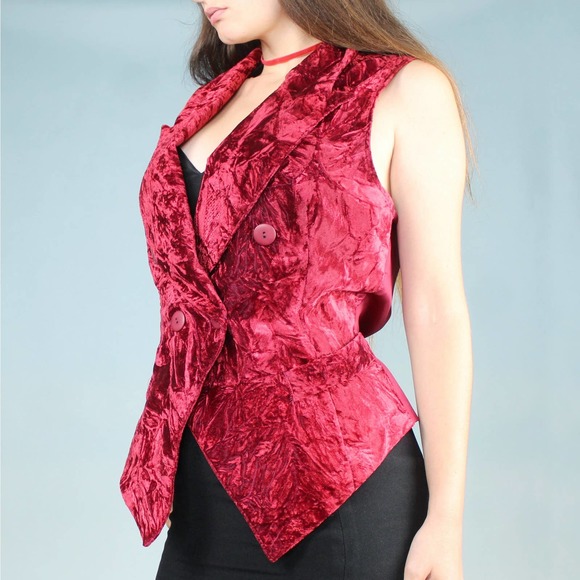 Jay Jacobs Jackets & Coats Vintage 8s Crushed Red Velvet Vest By